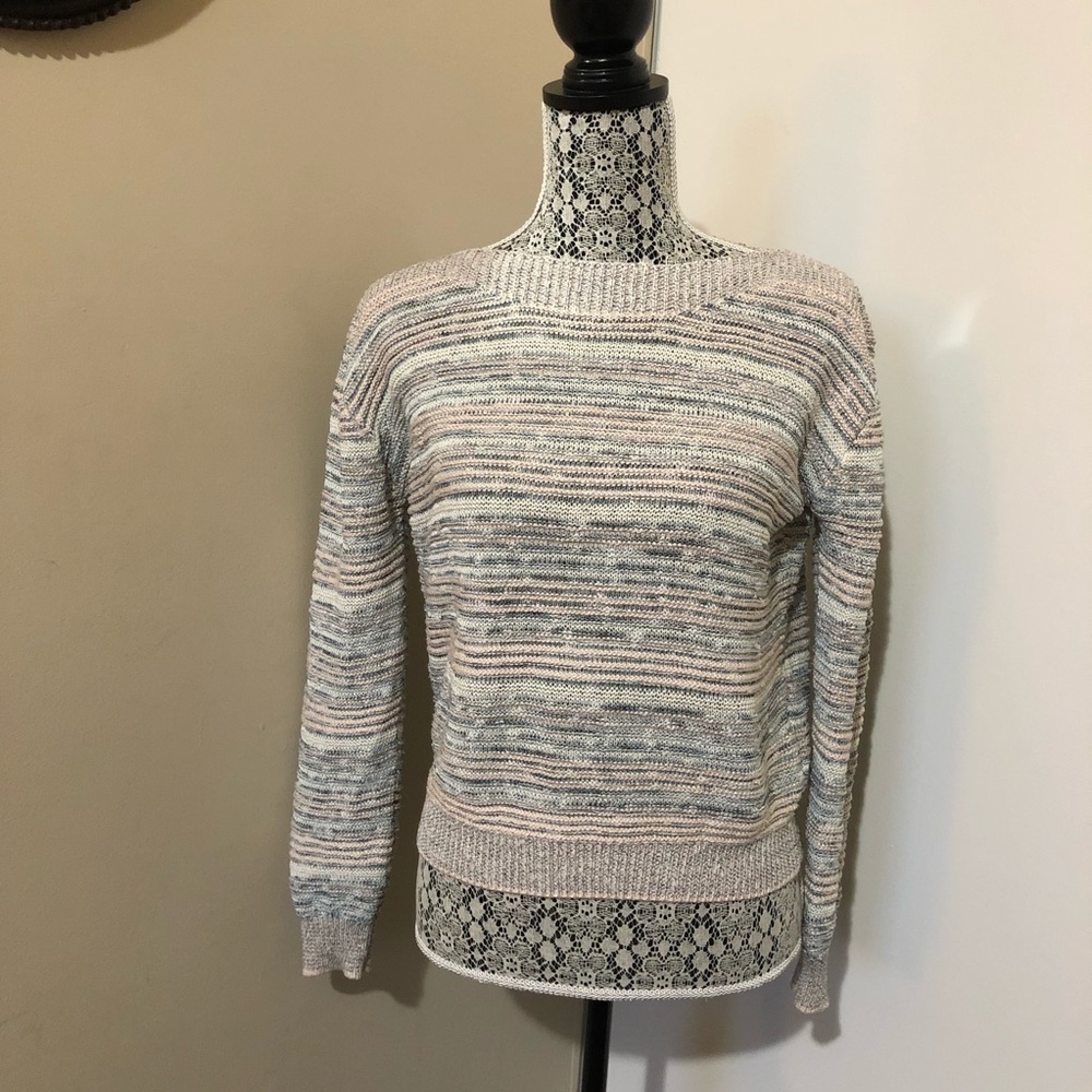 Le Chateau Striped Multicoloured Pink, Blue and Grey Loose Knit Pullover Sweater